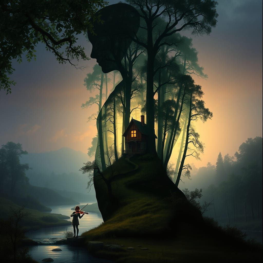 Surreal Forest Landscape Within Human Silhouette