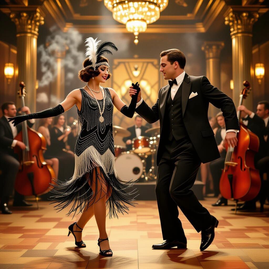 A vibrant 1920s speakeasy dance floor
