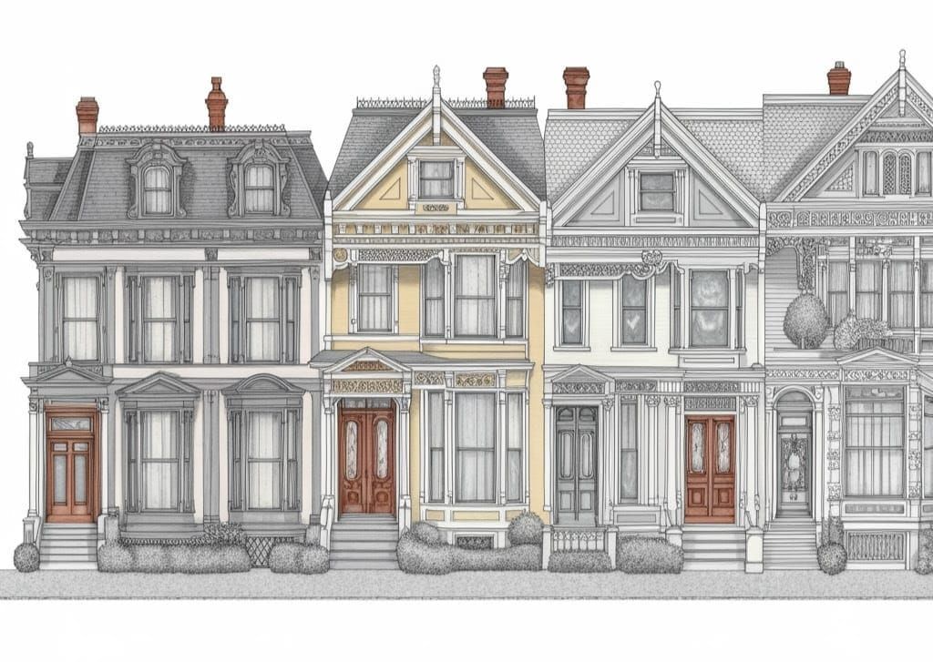 Victorian Houses in Schematic Diagram Style