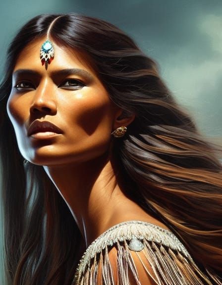 Hyperrealistic Pocahontas Portrait in Northwest Coast Art St...