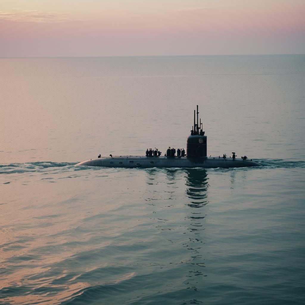 Pink US Navy Submarine Surfaces: Vintage Cinematography