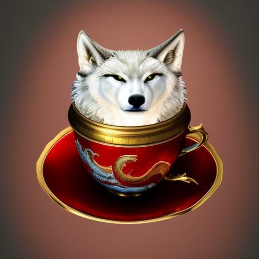 Elemental Wolf in Teacup: Detailed Matte Painting