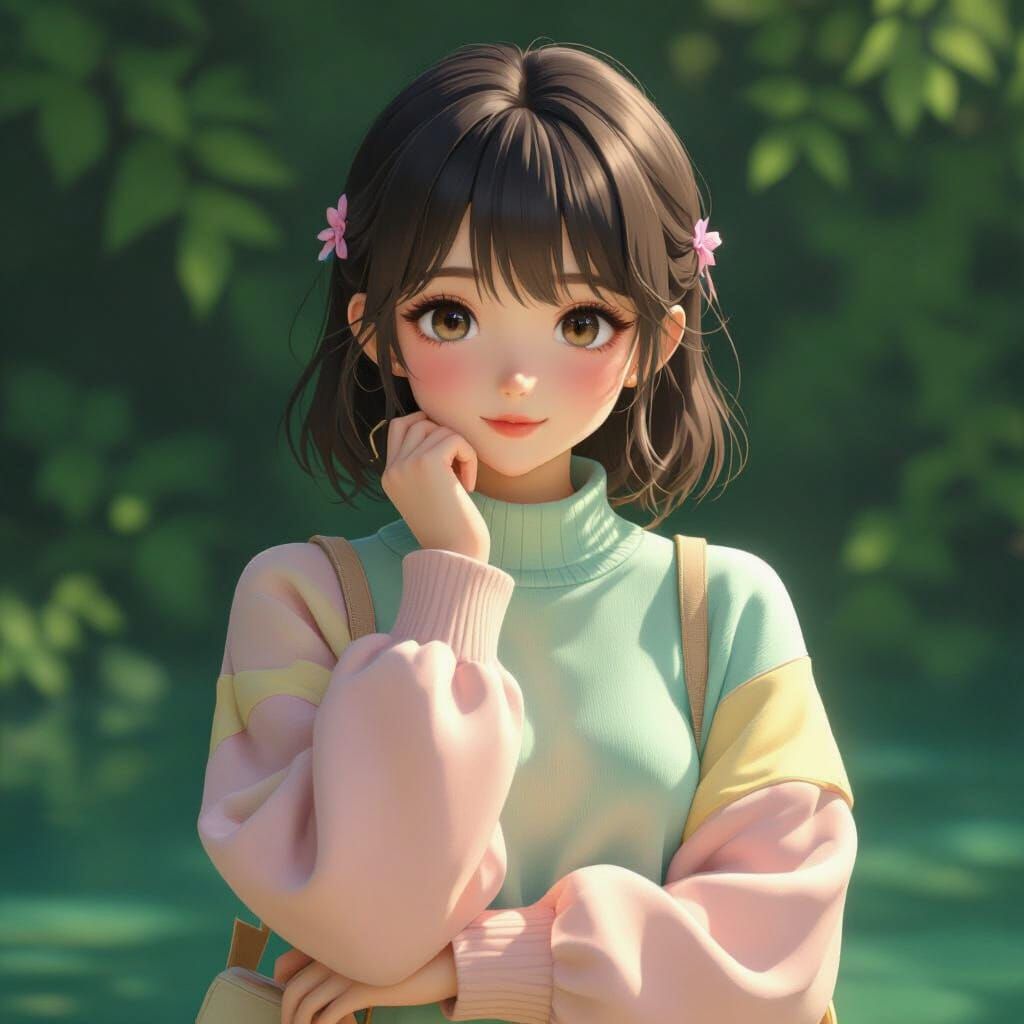 Pastel Anime Girl in Tranquil Setting, 8K