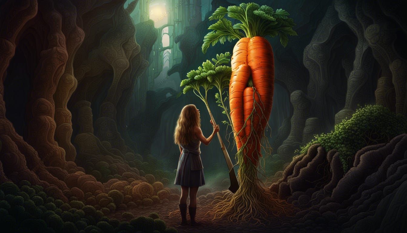 Surreal Woman and Giant Carrot, Salvador Dali Style