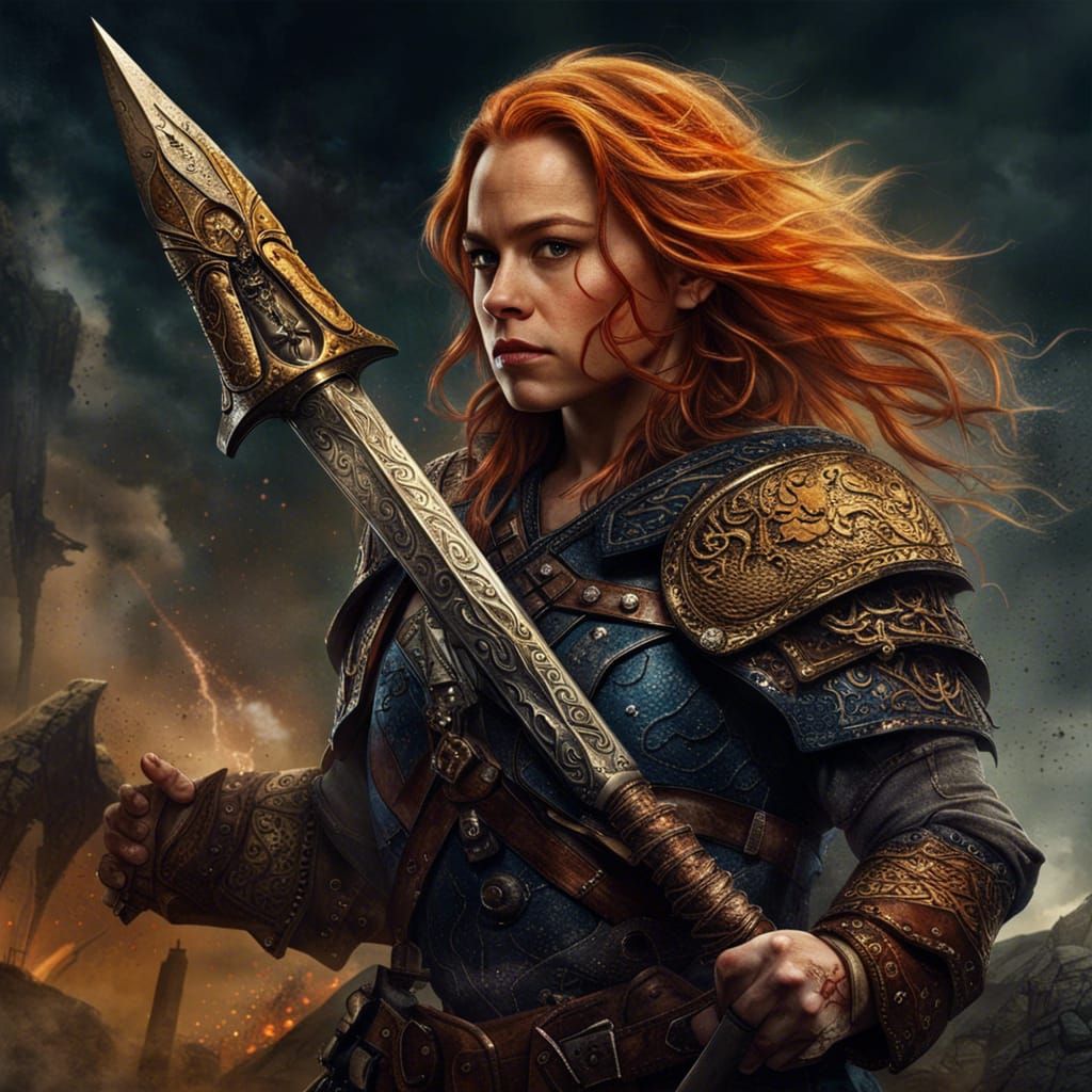 Heroic Female Dwarf Warrior in Detailed Matte Painting