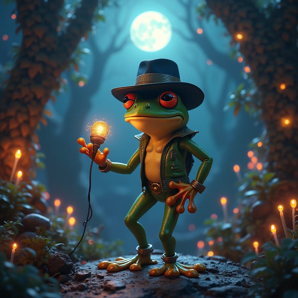 Vibrant Singer in Moonlit Forest