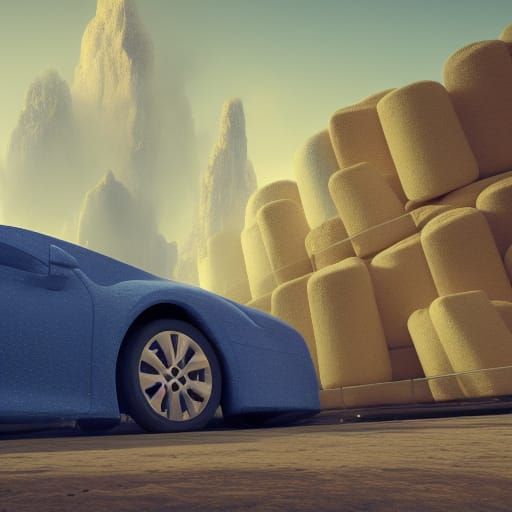 White Car Submerged in Twinkies: Detailed Matte Painting