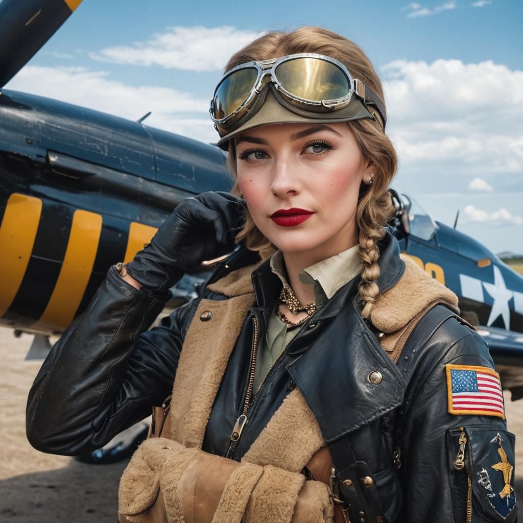 WWII Pilot and Mustang in Pin-Up Style