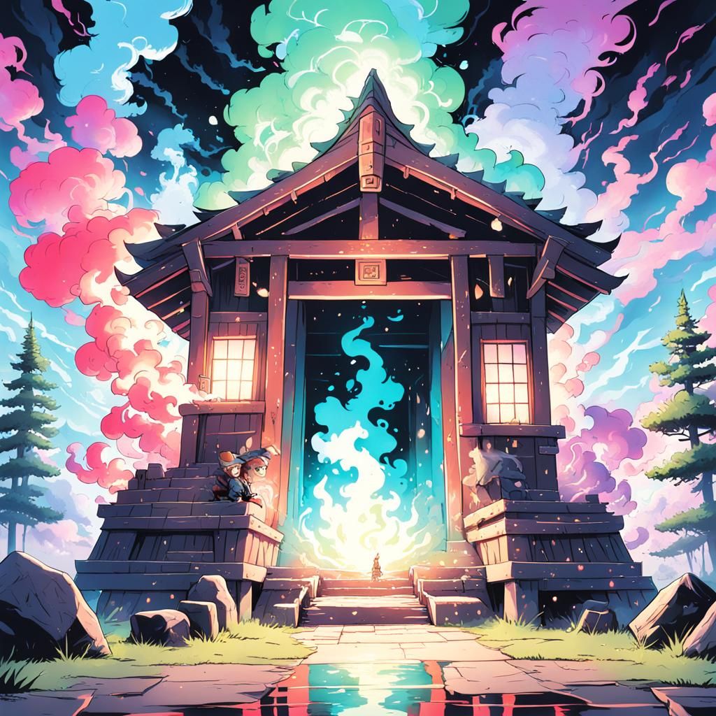Temple Scene with Magic Lighting and Witch Shack