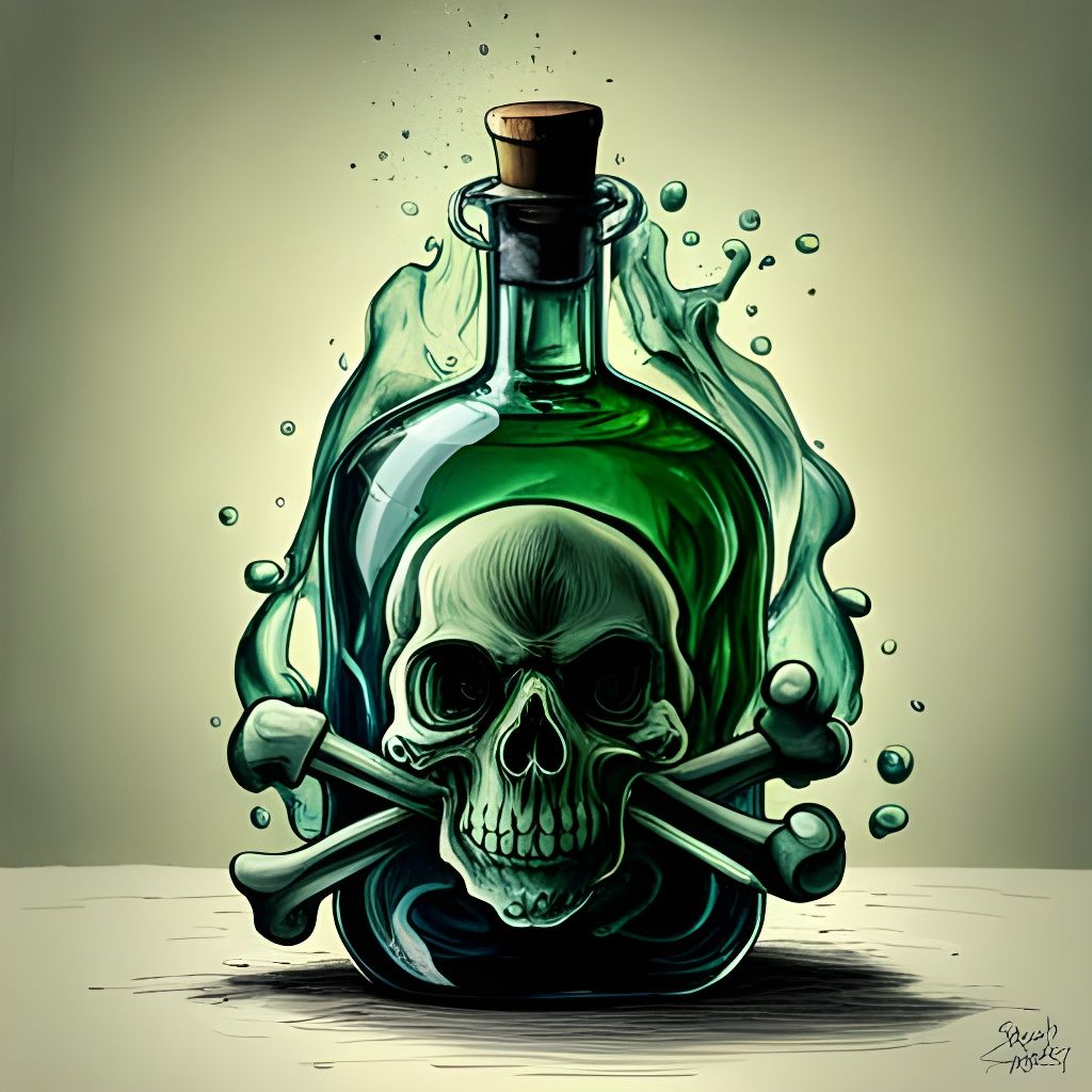 Poison Bottle Illustration with Skull Smoke