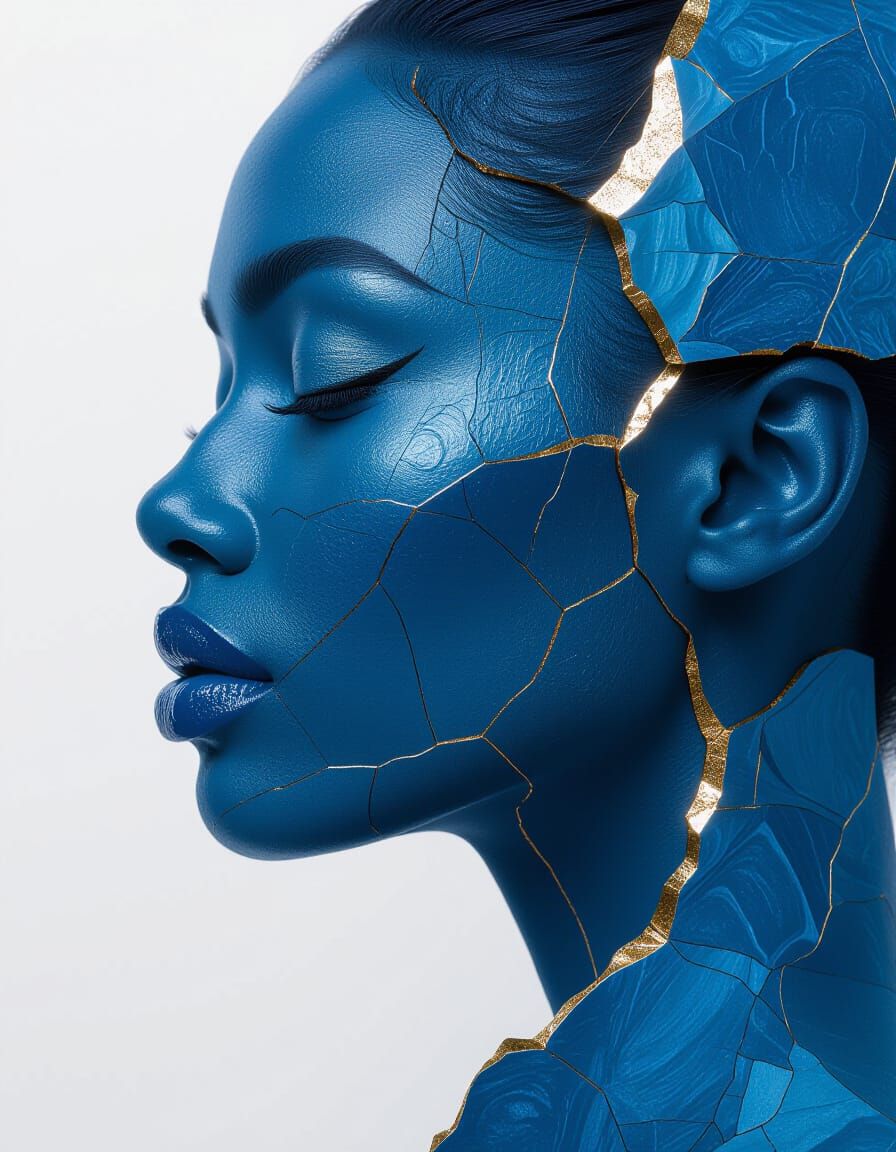 Kintsugi Portrait of Serendipity in Blue