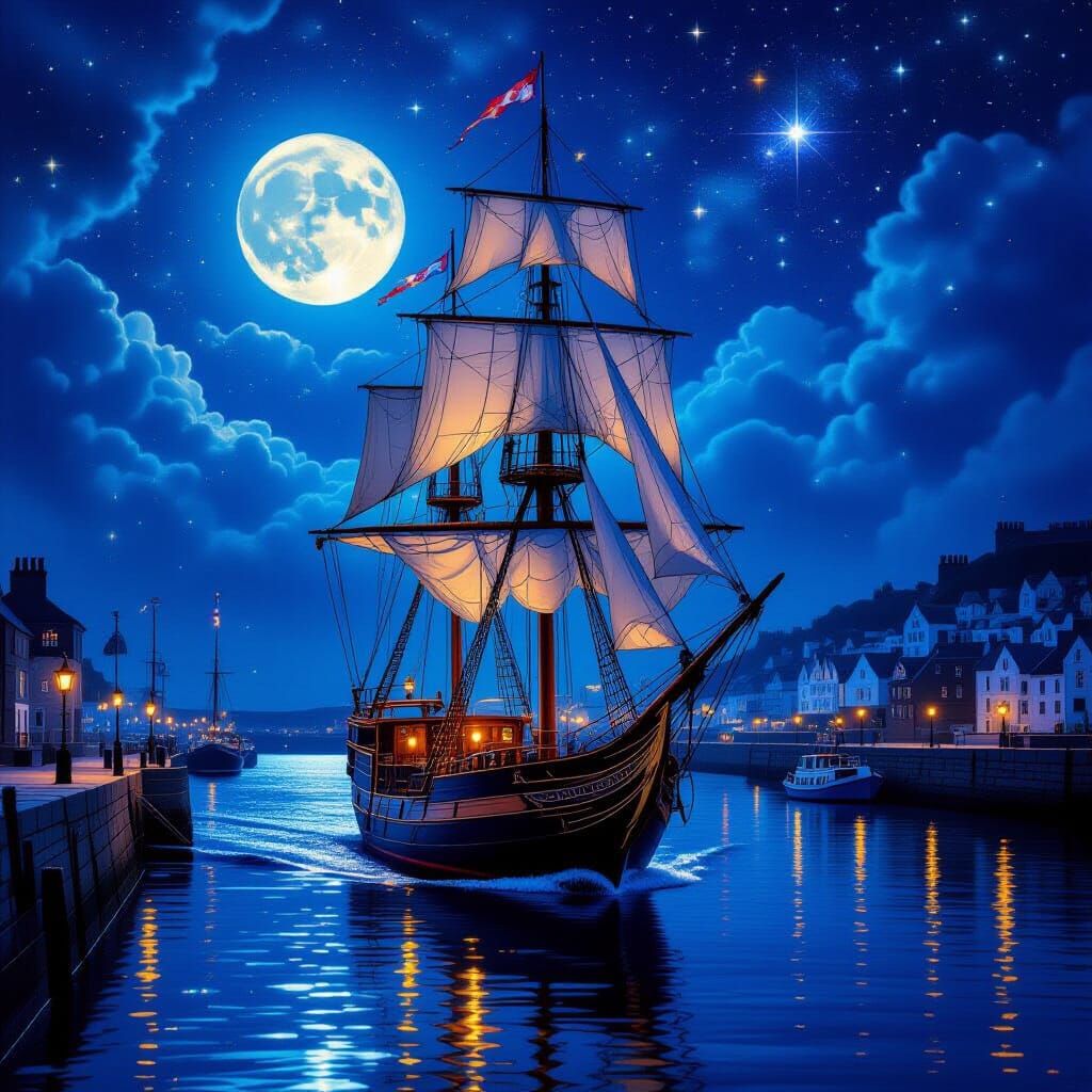 Tall Ship in Whitby Harbour: Holographic Astral Dreamscape