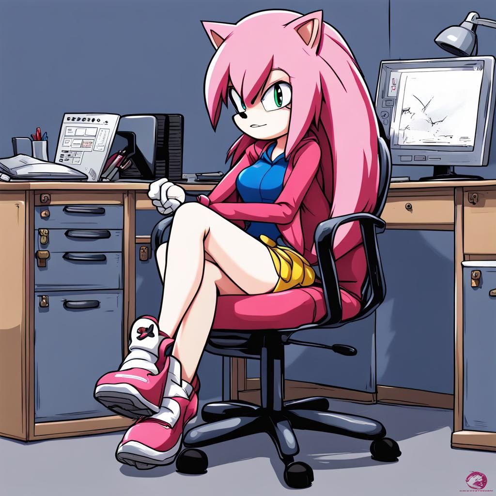Amy Rose in Office Chair, Anime Style