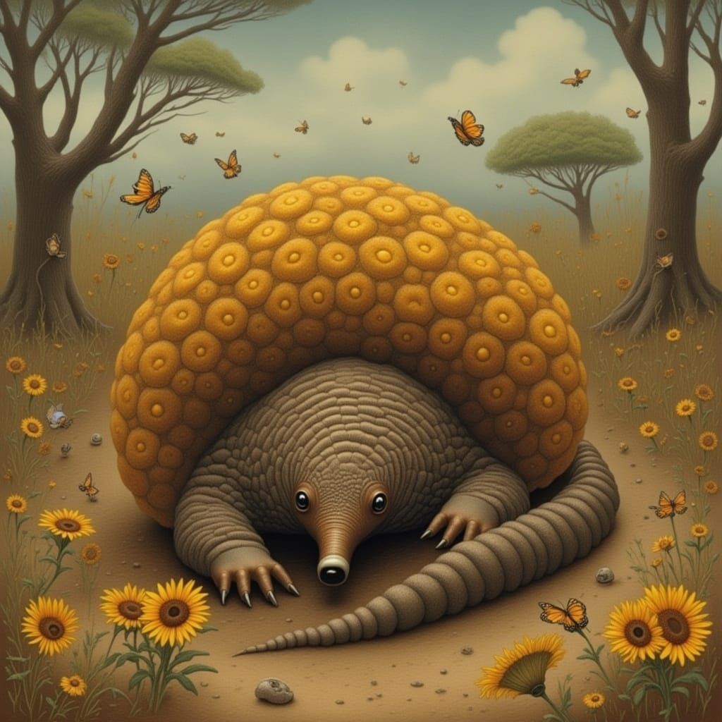 Pangolin in Savannah Habitat with Whimsical Textures