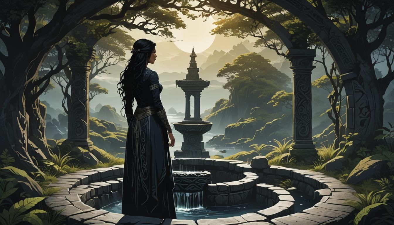 Liora's Silhouette: Norse Well at Twilight