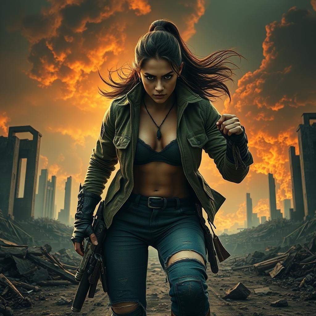 Resilient Woman Warrior in Apocalyptic World