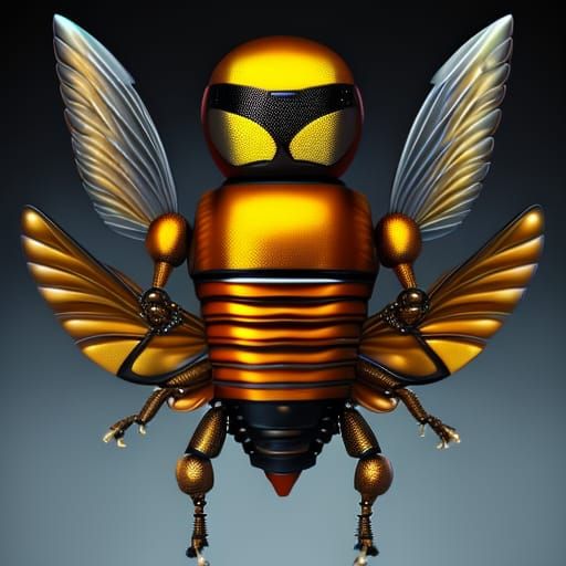 Cute Mechanical Bee Robot in 3D Digital Art