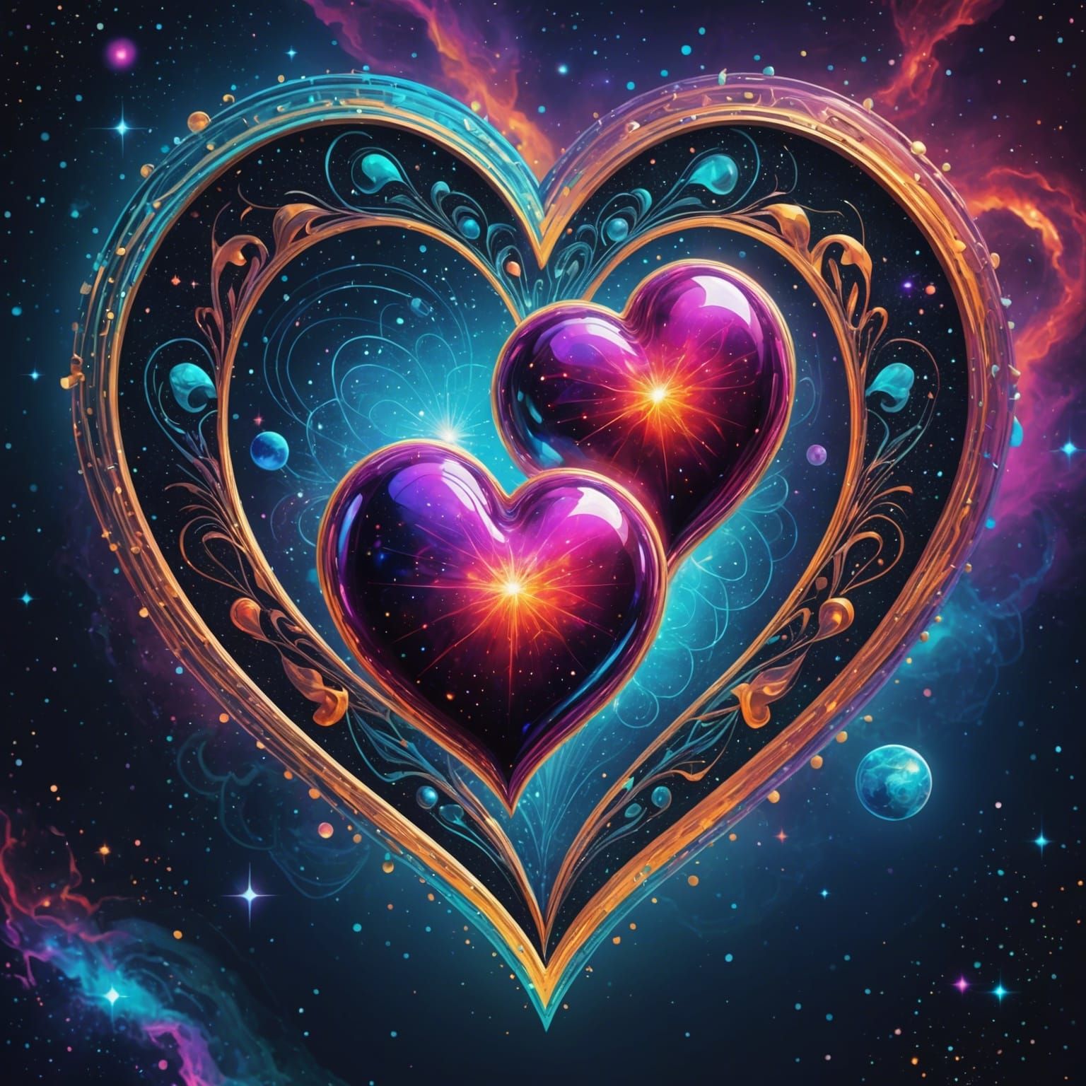 Holographic Two-Tone Heart in Astral Cosmic Style