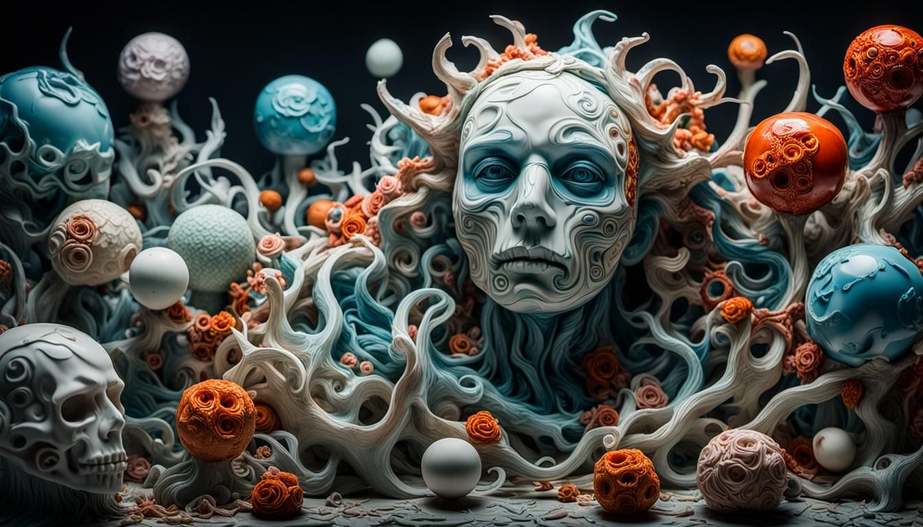 Vivid Porcelain Nightmare Sculpture in Dream-like Style