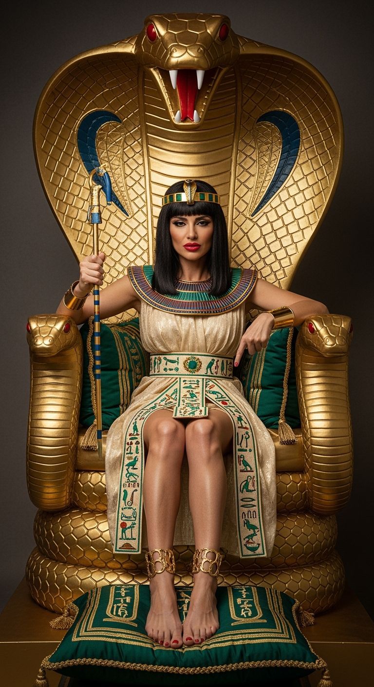 Egyptian Queen on Golden Cobra Throne, Professional Photogra...