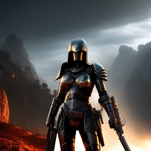 Futuristic Warrior in Nanosuit, Dystopian Battle Scene