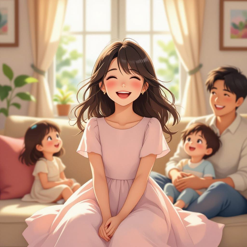Joyful Family Scene in Whimsical Digital Painting Style