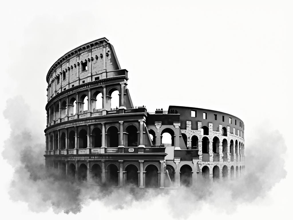 Colosseum in Black and White Watercolor Style