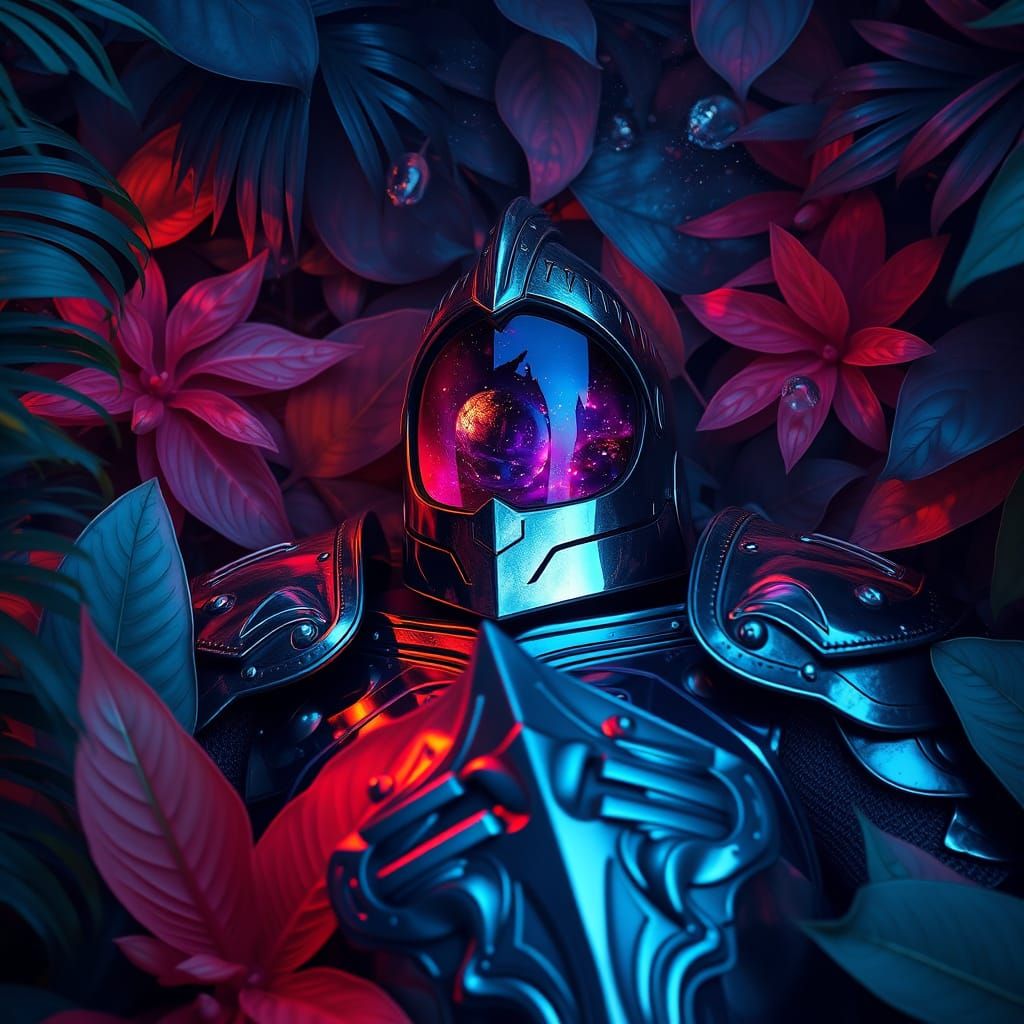 Knight in Tropical Paradise Reflects Celestial Wonders