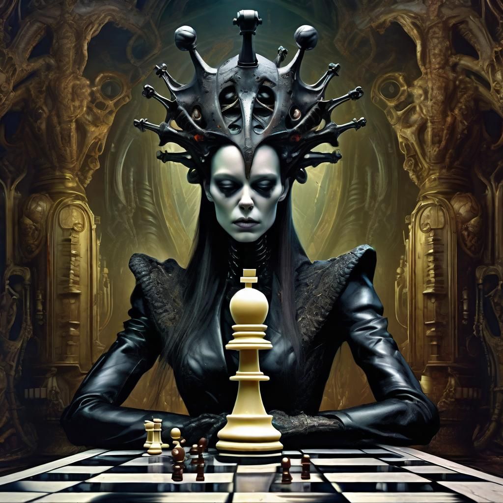 Corrupted Chess King in Biomechanical Style