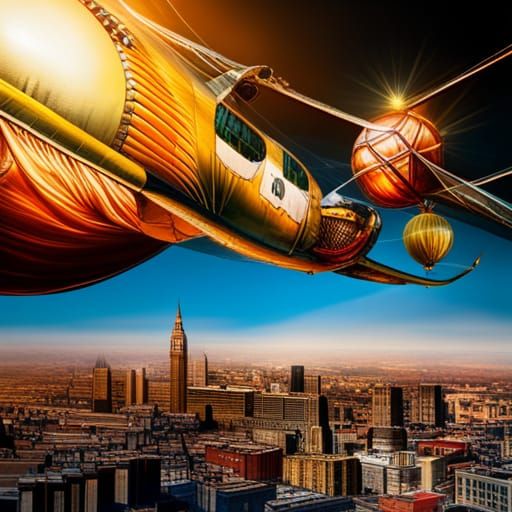 Steampunk Balloon Airplane Art over London