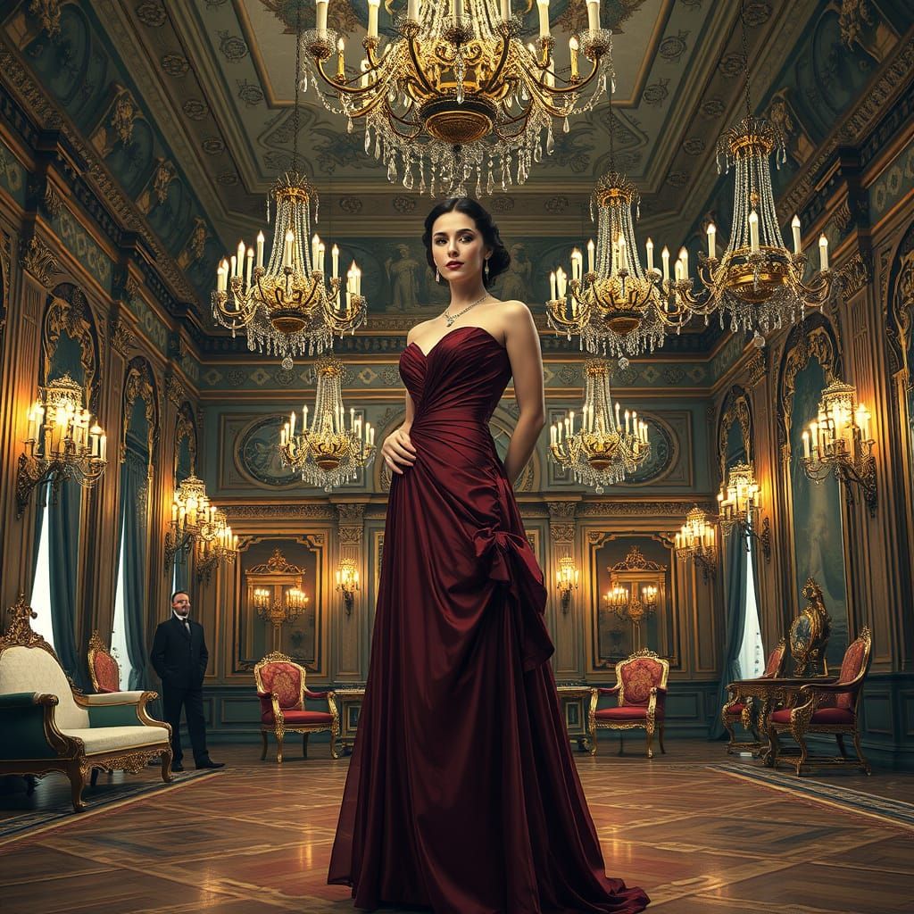 Elegant Woman in Ballroom, Art Nouveau Style