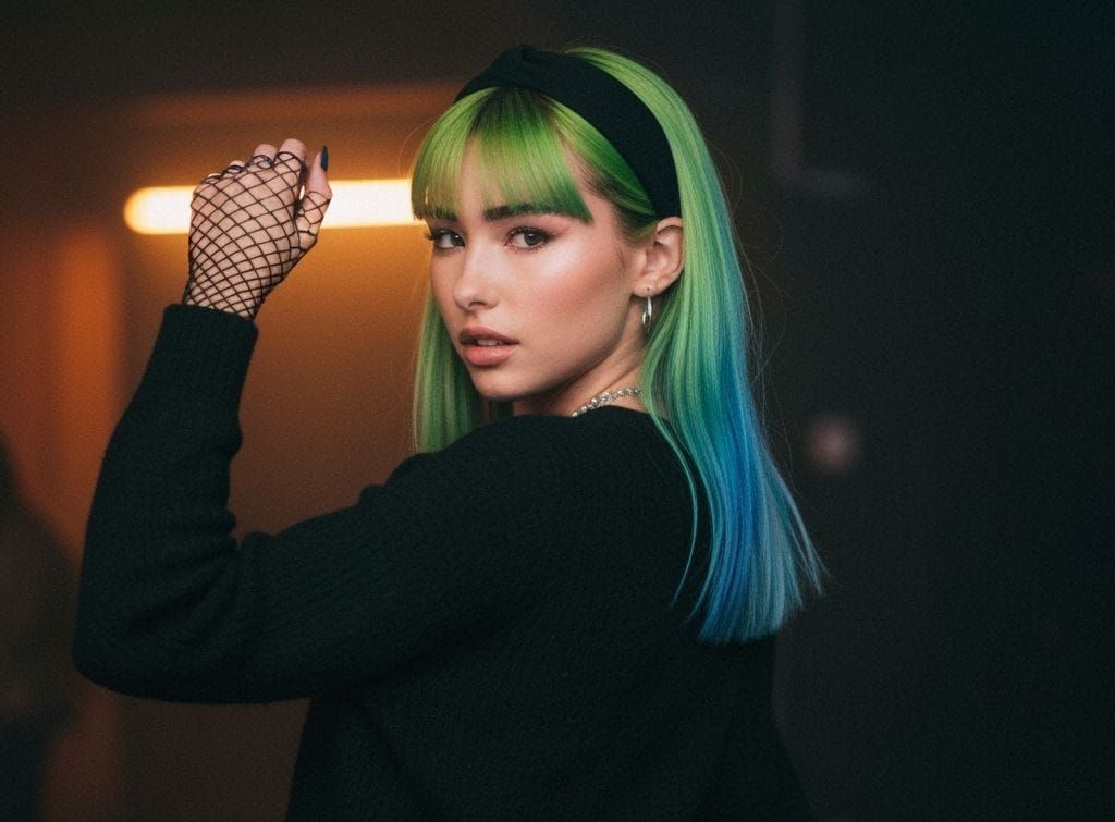 Goth Emo Girl Dancing in Cinematic Film Still