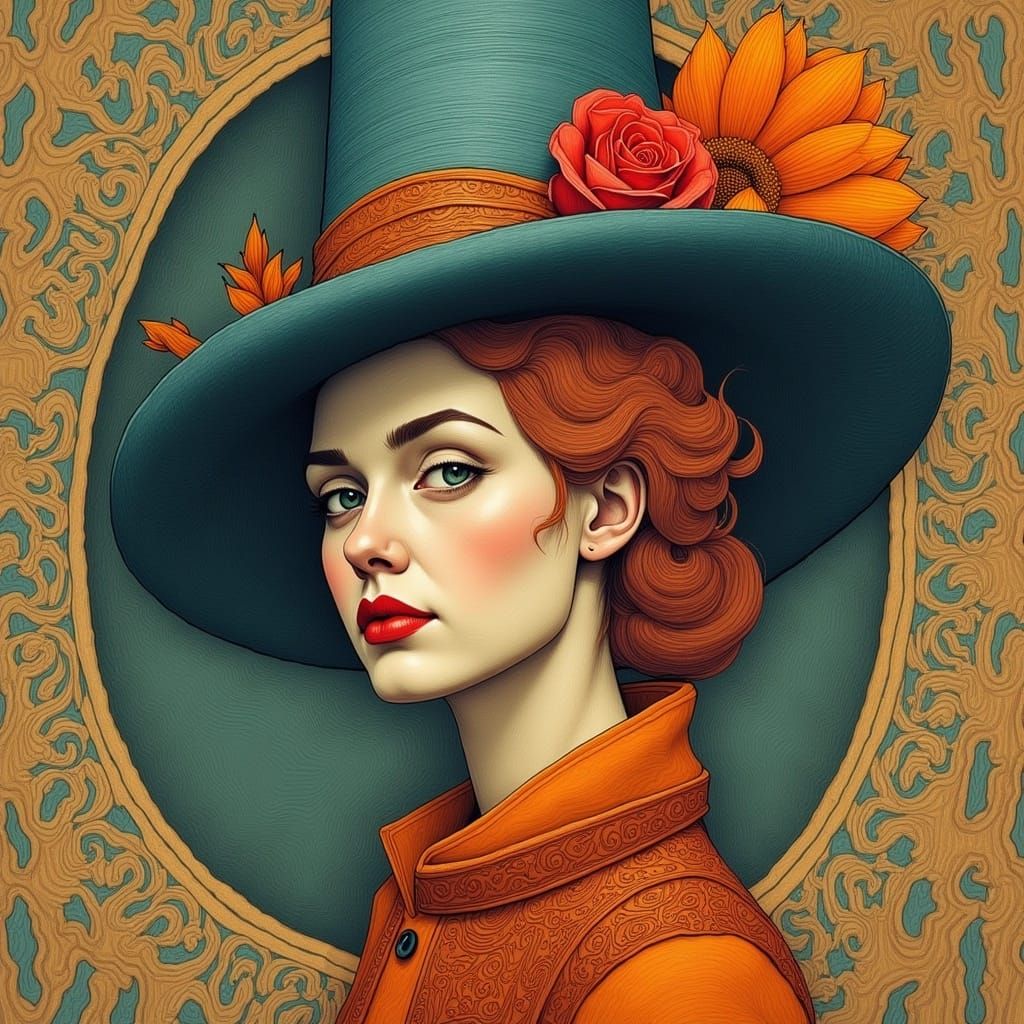 <lora:Petasum Incendit:1.0> hatter in the style of jean gira...