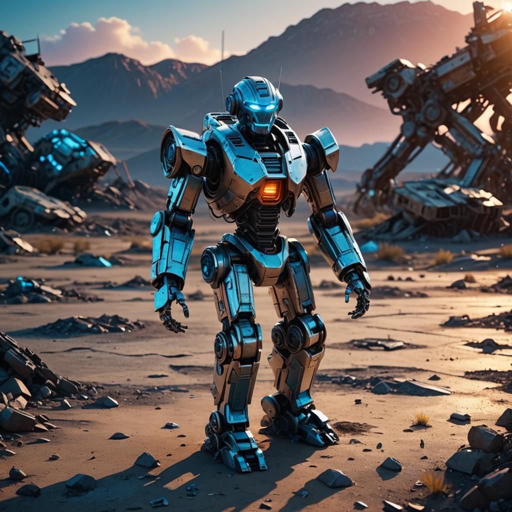 Toy Robot in Wasteland: Sci-Fi Art