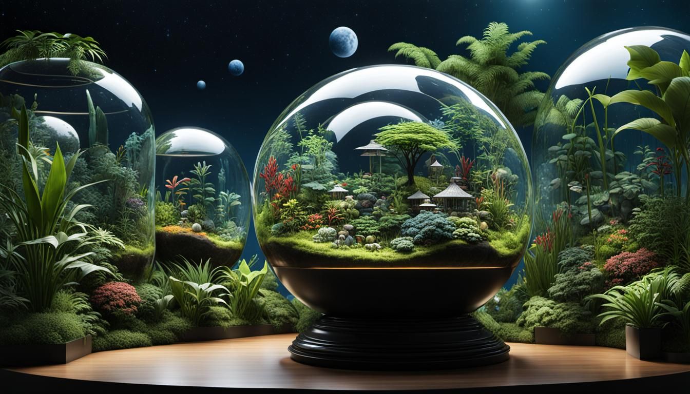Glass Terrarium Floating in Space, Detailed Render