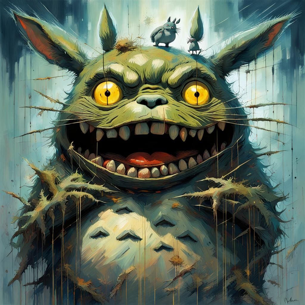Terrifying Totoro Yoda Belmondo Hybrid in Van Gogh Style