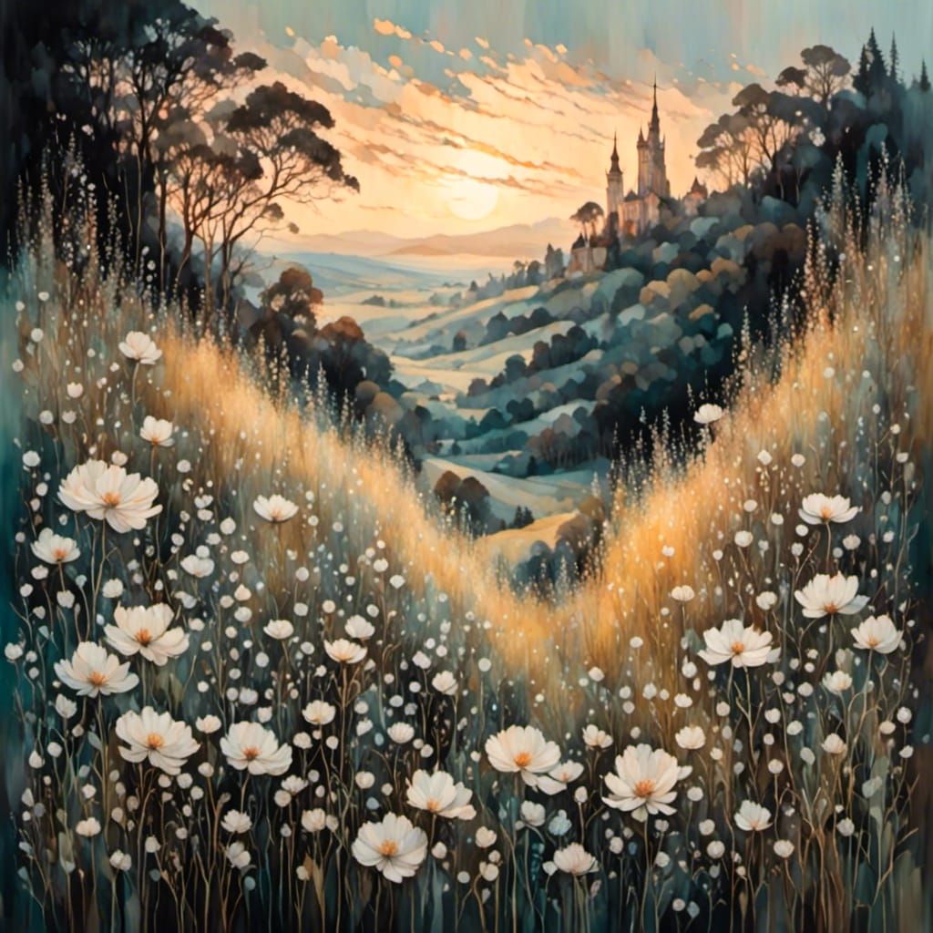 Translucent Flowers in Evening Light as Oil Painting