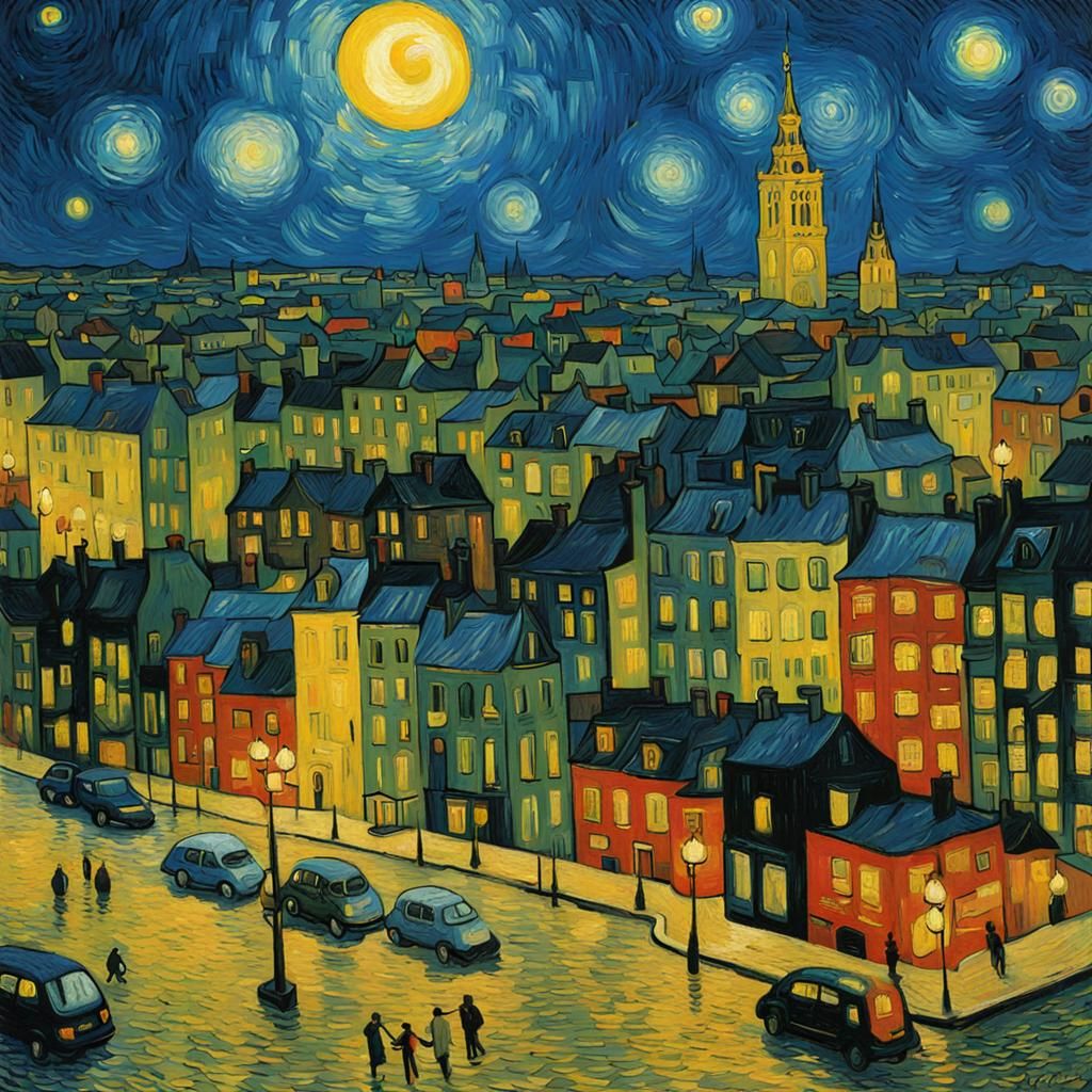 Night Cityscape in Van Gogh Style