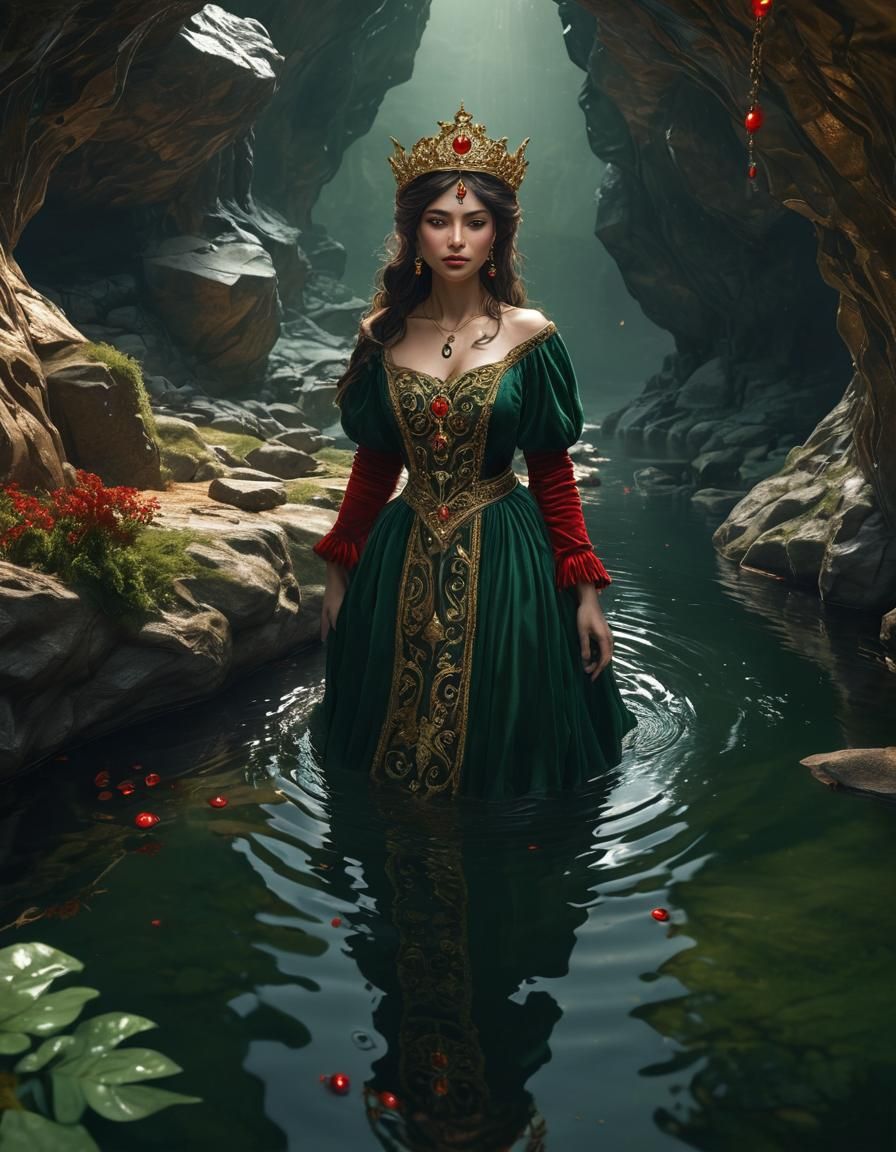 Medicine Woman Emerges from Pond in Fantasy Art