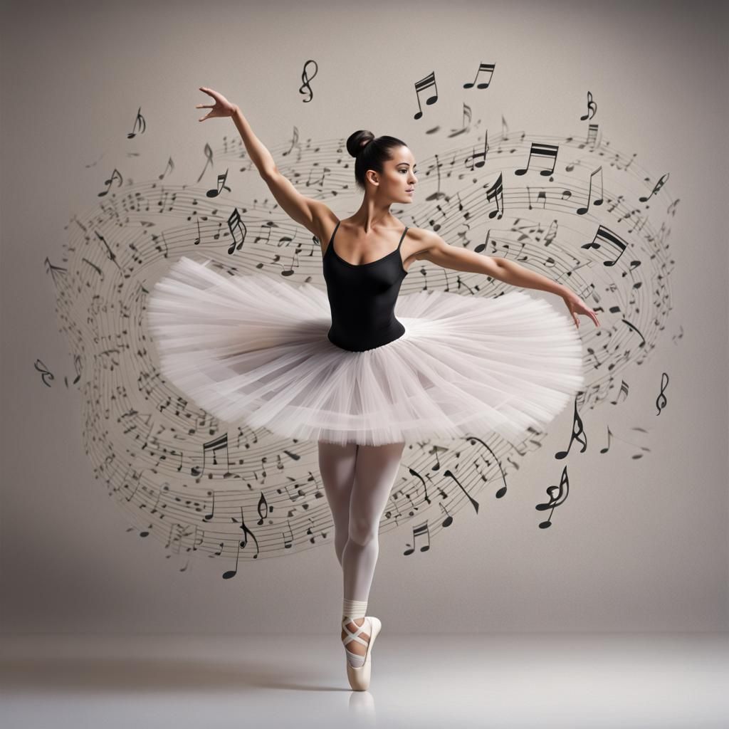 Ballerina in Musical Note Tutu Strikes a Pose