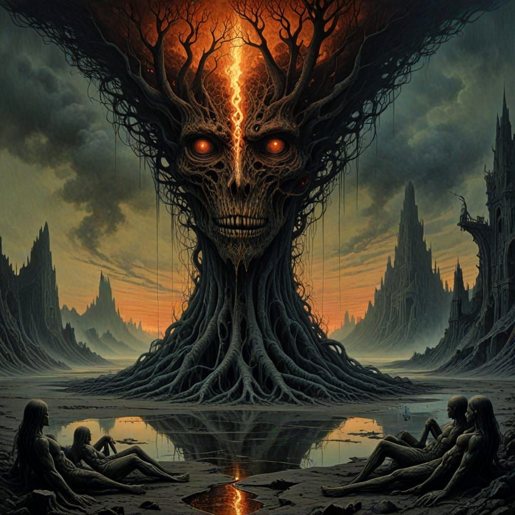 Ethereal Surreal Hellish Picnic Scene