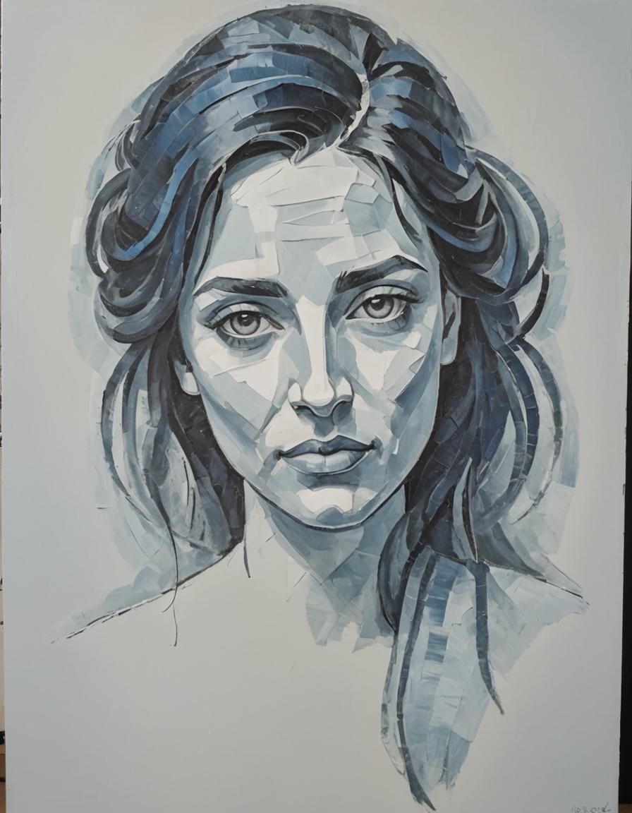 Young Woman Portrait in Picasso Blue Period Style