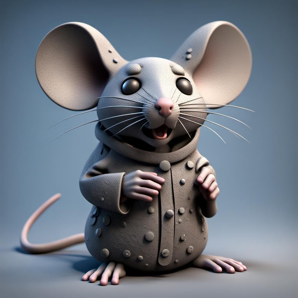 3D-rendered sculpture of a mouse, experimenting with different textures and materials.
