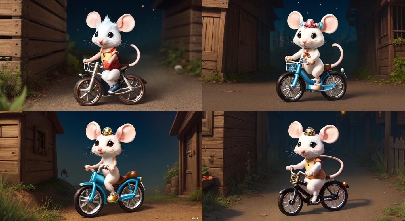 Smiling Mouse on Bike in Detailed Fantasy Style