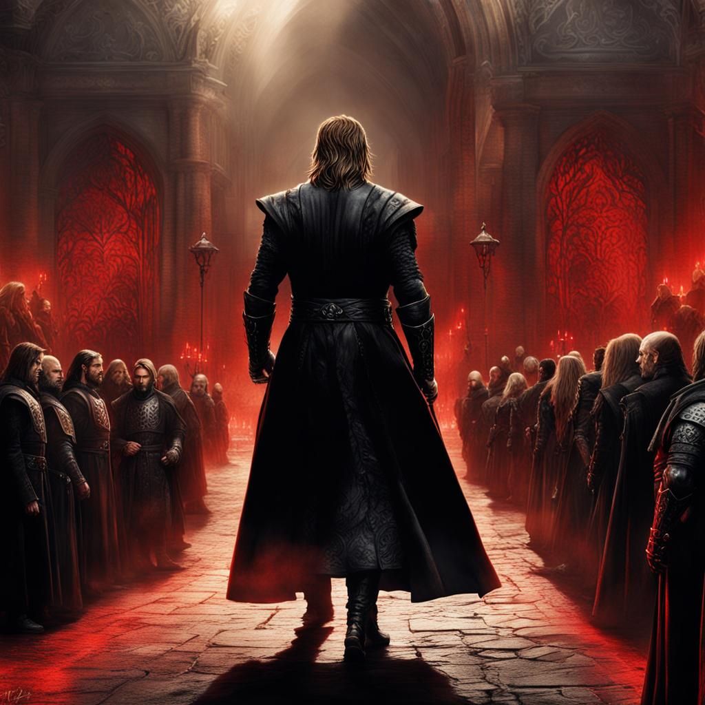 Dramatic Dark Fantasy Figure in Red Light