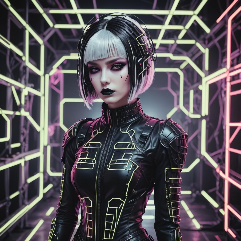 Cyber Goth Supermodel with Neon Highlights