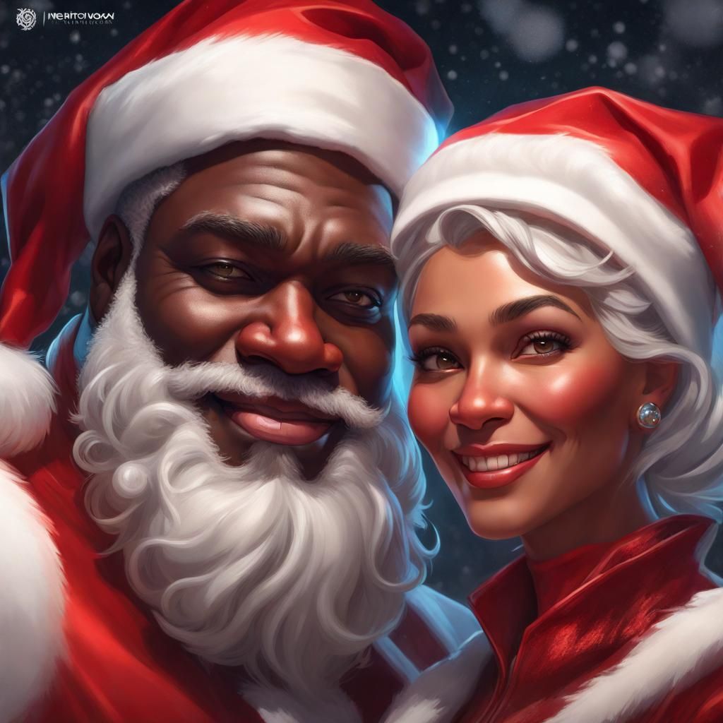 Black Santa and Mrs. Claus Portrait at North Pole