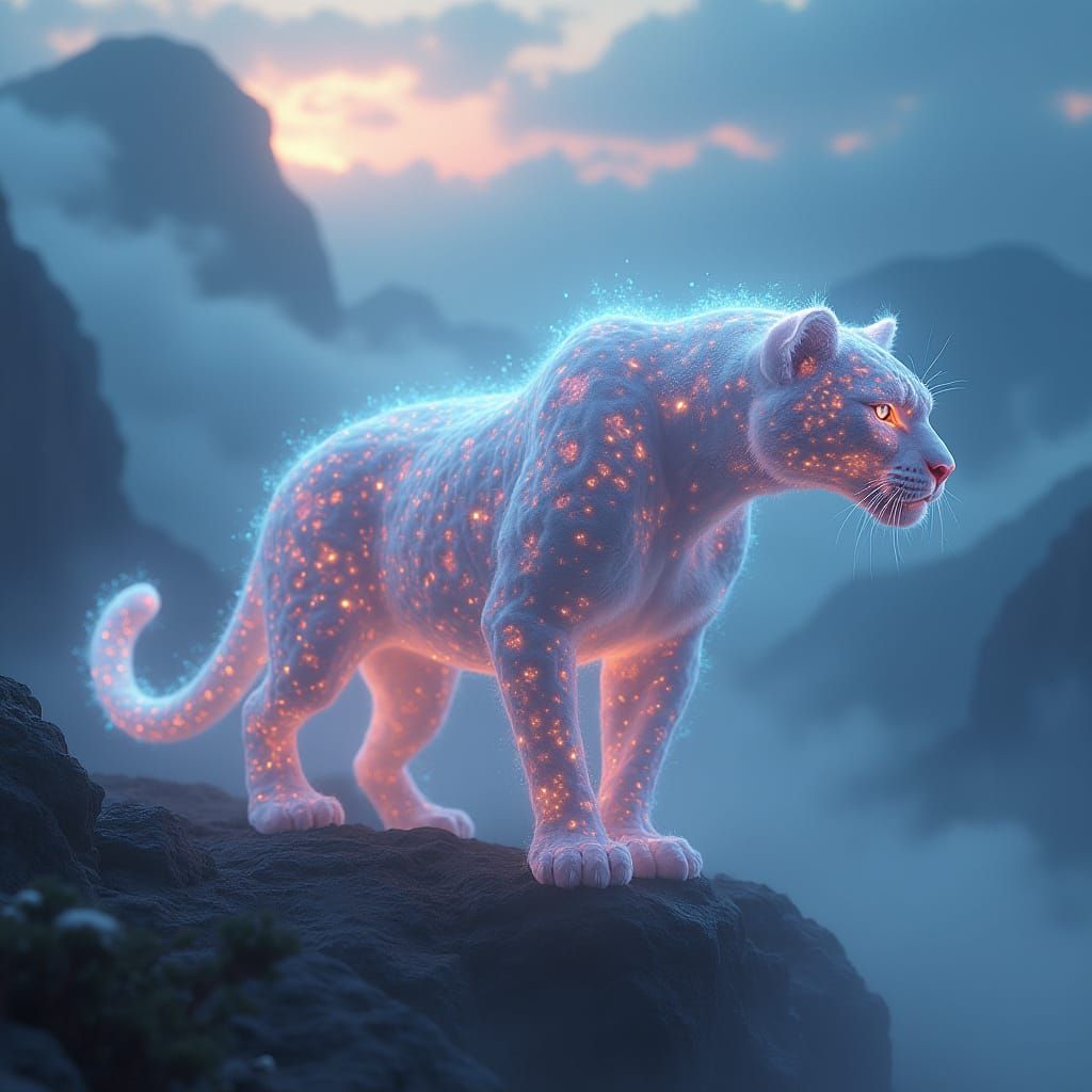 Ethereal Ghost Leopard in Dreamlike Landscape