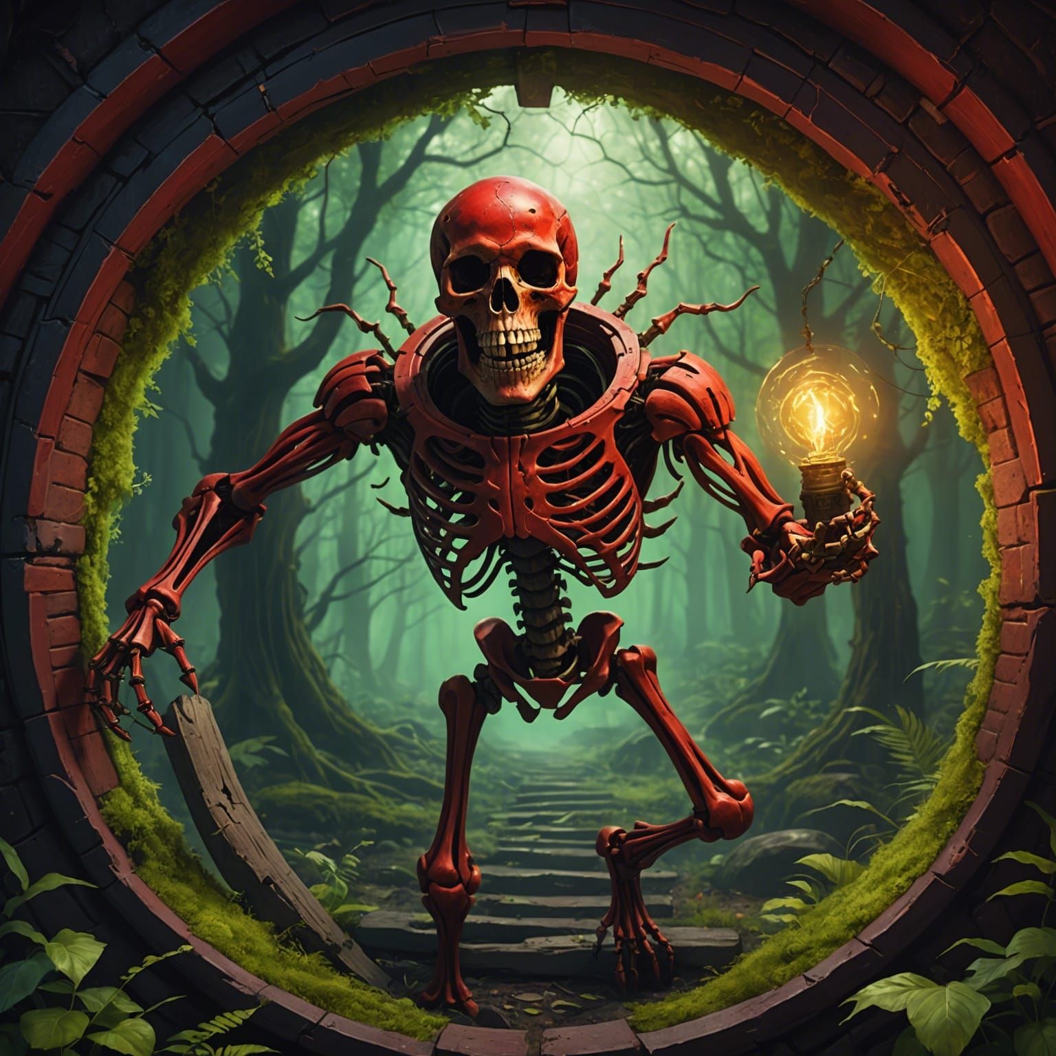 Joyful Skeleton Escapes Keyhole in Detailed Matte Painting