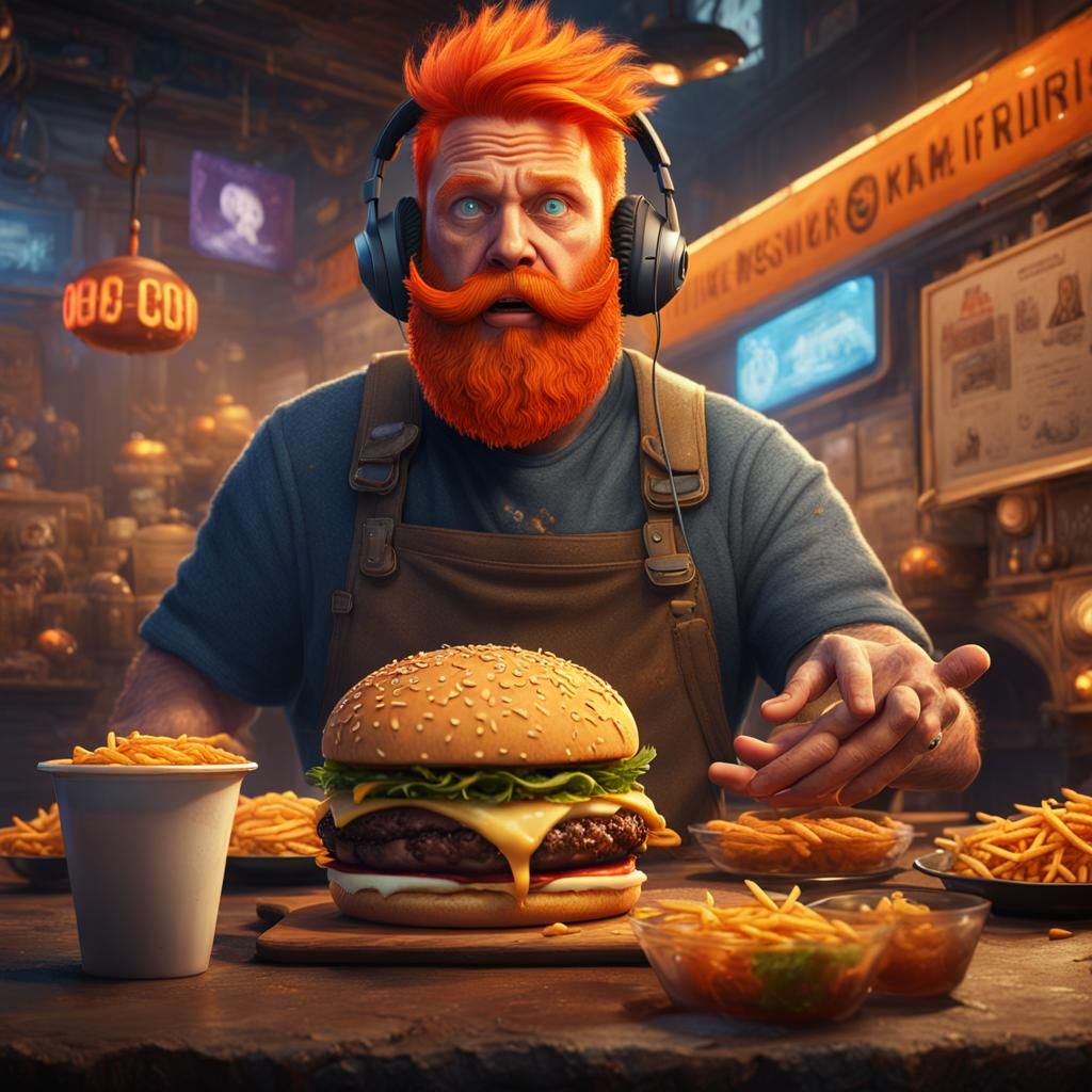 CaseOh Shocked with Burger: Detailed Digital Painting
